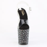 Pleaser STARDANCE-808 Platform Sandal (Clear/Black-Silver Multi Rhinestone)