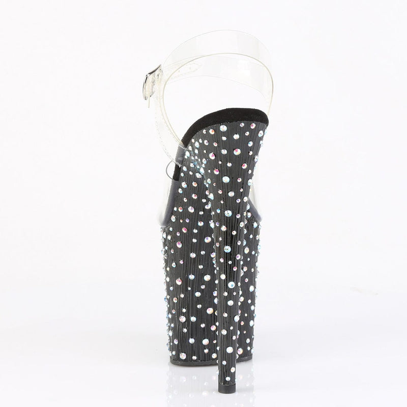 Pleaser STARDANCE-808 Platform Sandal (Clear/Black-Silver Multi Rhinestone)