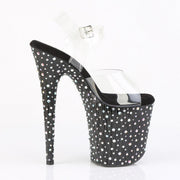 Pleaser STARDANCE-808 Platform Sandal (Clear/Black-Silver Multi Rhinestone)