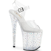 Pleaser STARDANCE-808 Platform Sandal (Clear/Clear-Silver Multi Rhinestone)