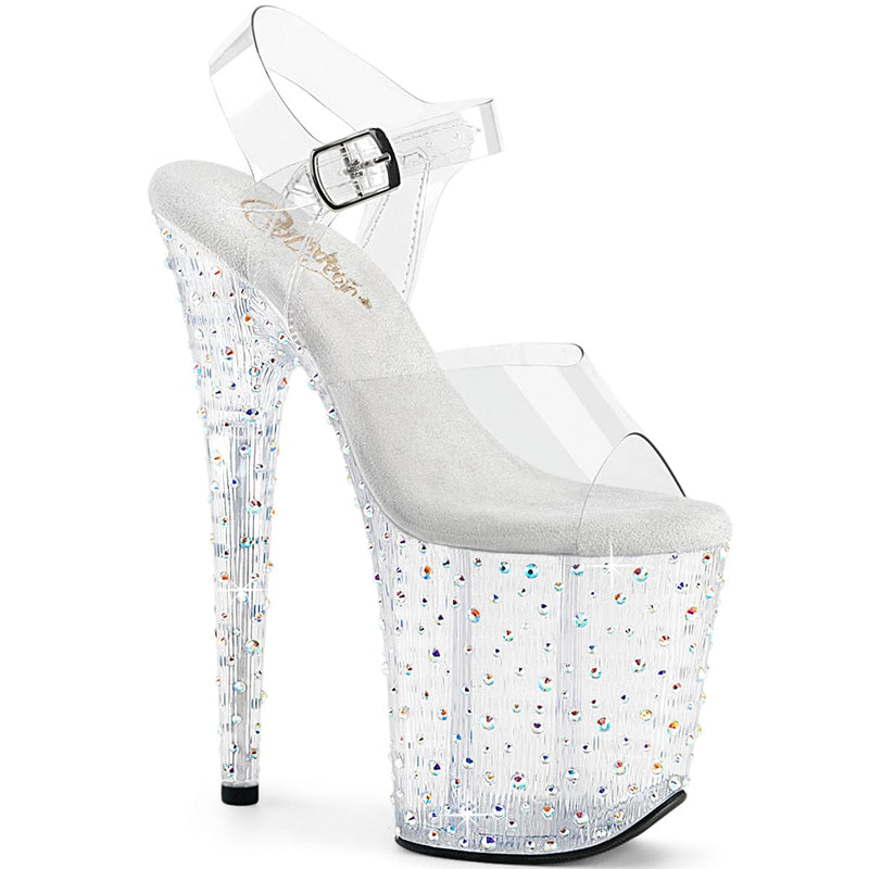 Pleaser STARDANCE-808 Platform Sandal (Clear/Clear-Silver Multi Rhinestone)