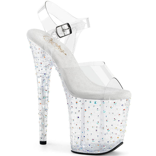 Pleaser STARDANCE-808 Platform Sandal (Clear/Clear-Silver Multi Rhinestone)