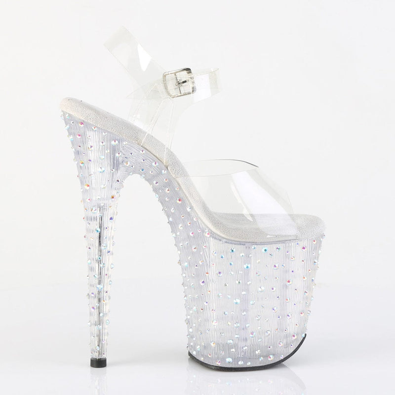 Pleaser STARDANCE-808 Platform Sandal (Clear/Clear-Silver Multi Rhinestone)