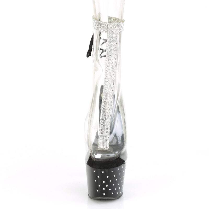 Pleaser STARDUST-1018C-2RS Platform Ankle Boot (Clear/Black)