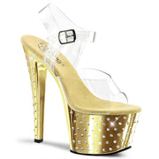 Pleaser STARDUST-708 Platform Sandal (Clear/Gold Chrome)