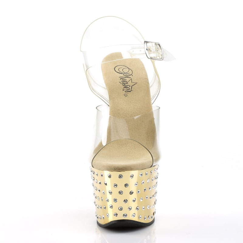 Pleaser STARDUST-708 Platform Sandal (Clear/Gold Chrome)