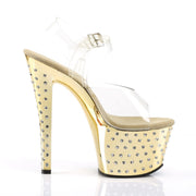 Pleaser STARDUST-708 Platform Sandal (Clear/Gold Chrome)