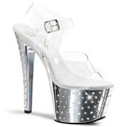 Pleaser STARDUST-708 Platform Sandal (Clear/Silver Chrome)