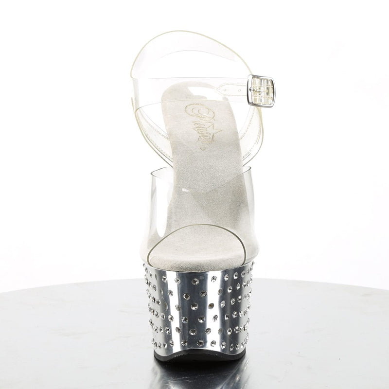 Pleaser STARDUST-708 Platform Sandal (Clear/Silver Chrome)