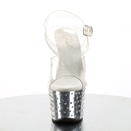 Pleaser STARDUST-708 Platform Sandal (Clear/Silver Chrome)