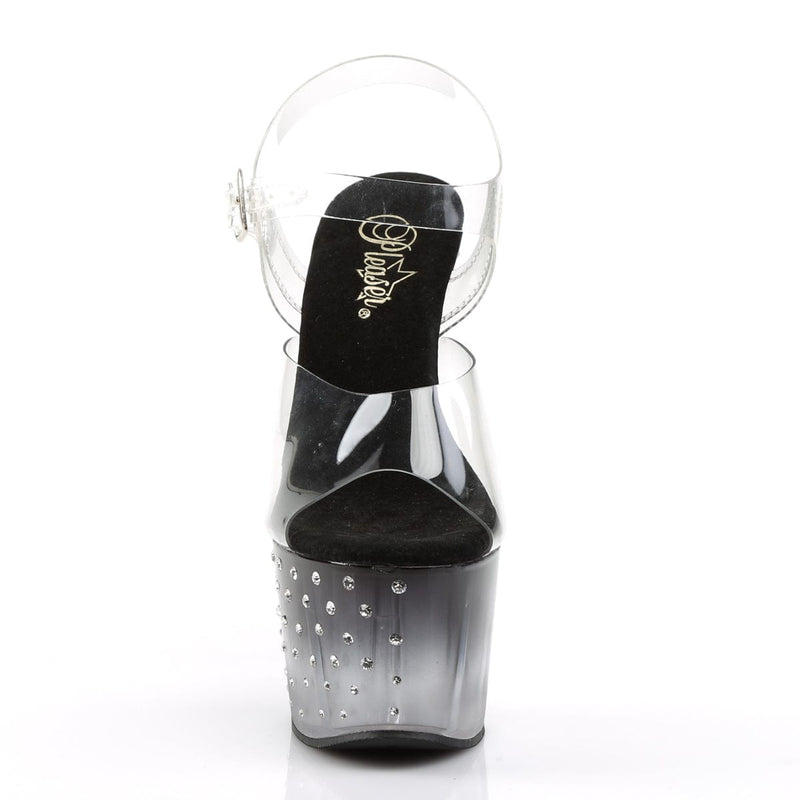 Pleaser STARDUST-708T Platform Sandal (Clear/Black-Clear)