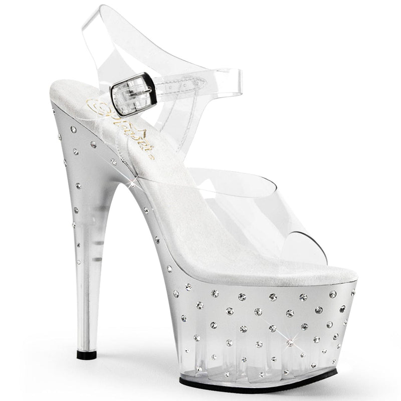 Pleaser STARDUST-708T Platform Sandal (Clear/Silver-Clear)