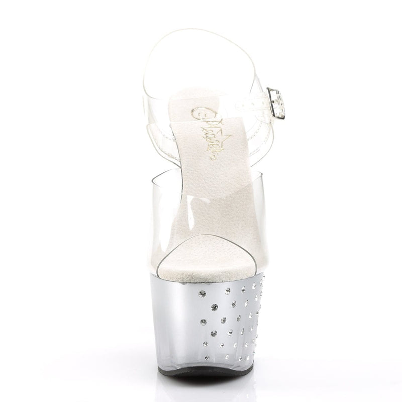 Pleaser STARDUST-708T Platform Sandal (Clear/Silver-Clear)