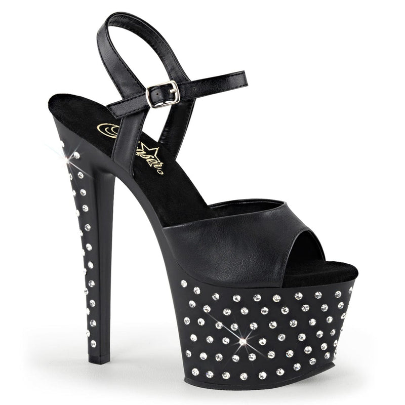 Pleaser STARDUST-709 Platform Sandal (Black Faux Leather/Black Matte)