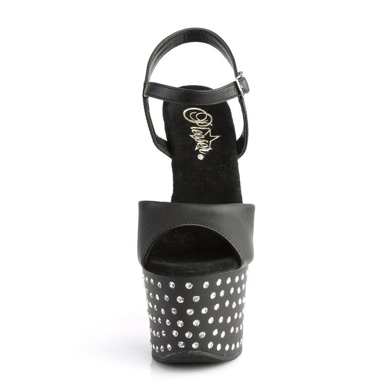 Pleaser STARDUST-709 Platform Sandal (Black Faux Leather/Black Matte)