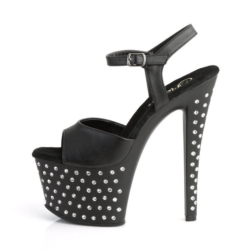 Pleaser STARDUST-709 Platform Sandal (Black Faux Leather/Black Matte)