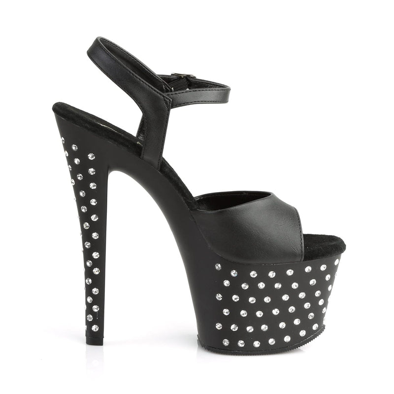 Pleaser STARDUST-709 Platform Sandal (Black Faux Leather/Black Matte)