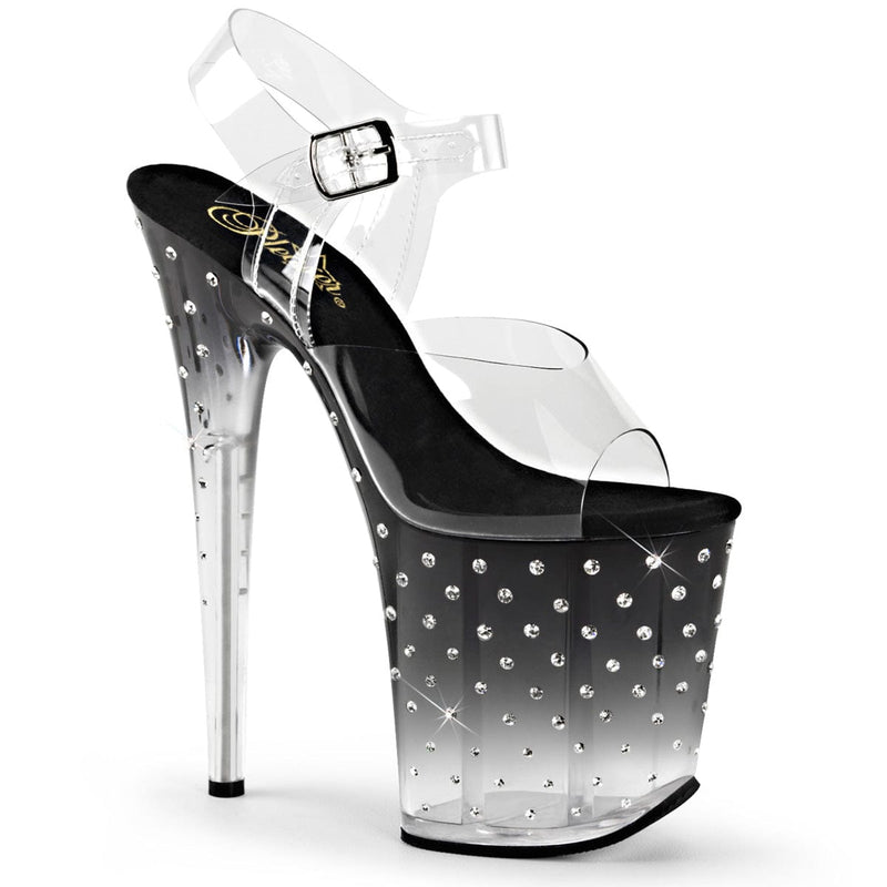 Pleaser STARDUST-808T Platform Sandal (Clear/Black-Clear)