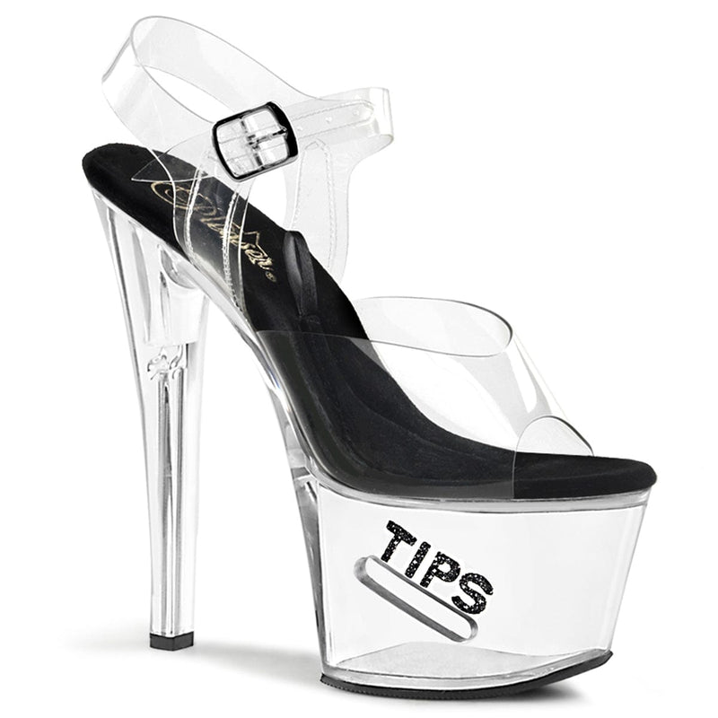 Pleaser TIPJAR-708-5 Platform Sandal (Clear-Black/Clear)