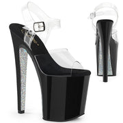 Pleaser XTREME-808CRS Platform Sandal (Clear/Black-Silver Rhinestone)