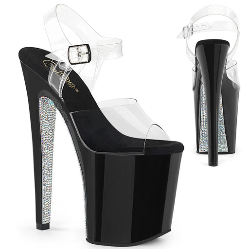 Pleaser XTREME-808CRS Platform Sandal (Clear/Black-Silver Rhinestone)