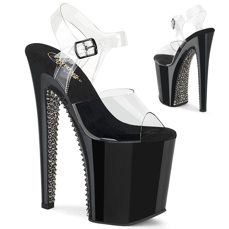 Pleaser XTREME-808SPRS Platform Sandal (Clear/Black-Pewter)