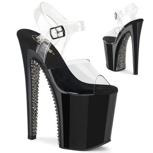 Pleaser XTREME-808SPRS Platform Sandal (Clear/Black-Pewter)
