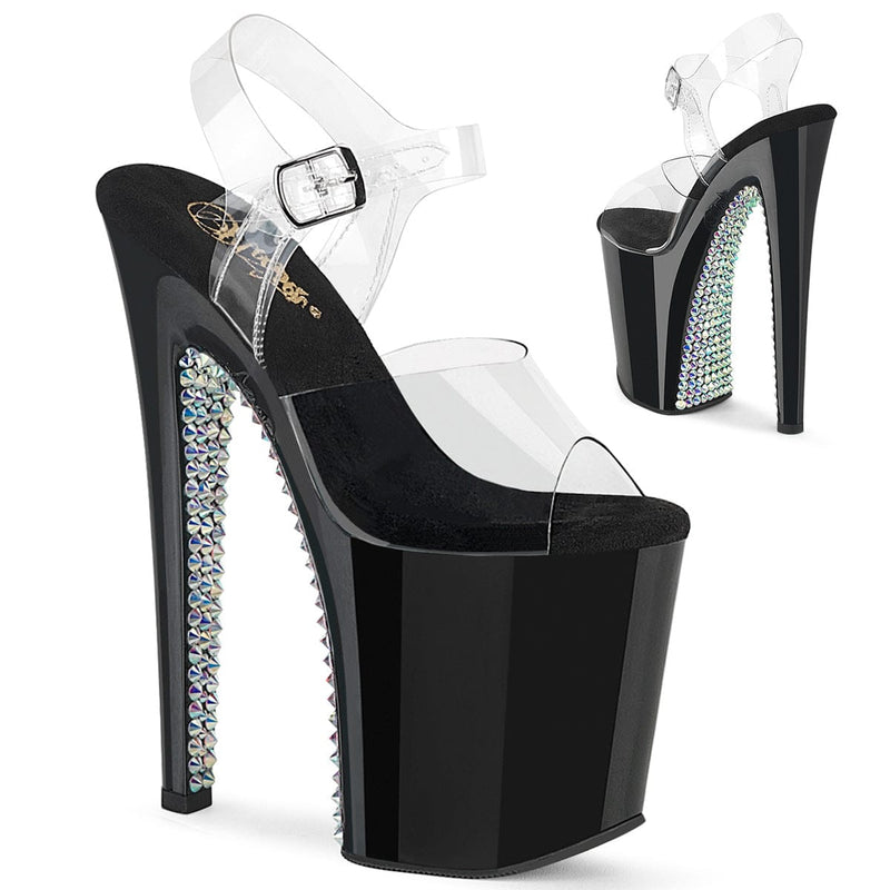 Pleaser XTREME-808SPRS Platform Sandal (Clear/Black-Silver Multi)