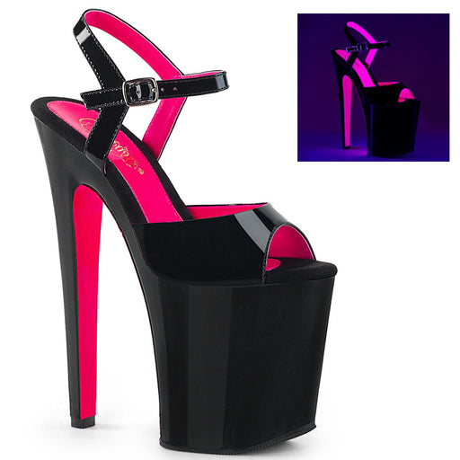 Pleaser XTREME-809TT Platform Sandal (Black Patent-Neon Hot Pink/Black) 5