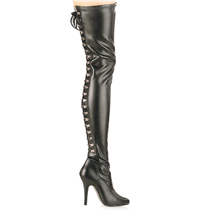 SEDUCE-3063 Black Stretch Faux Leather Thigh Boot