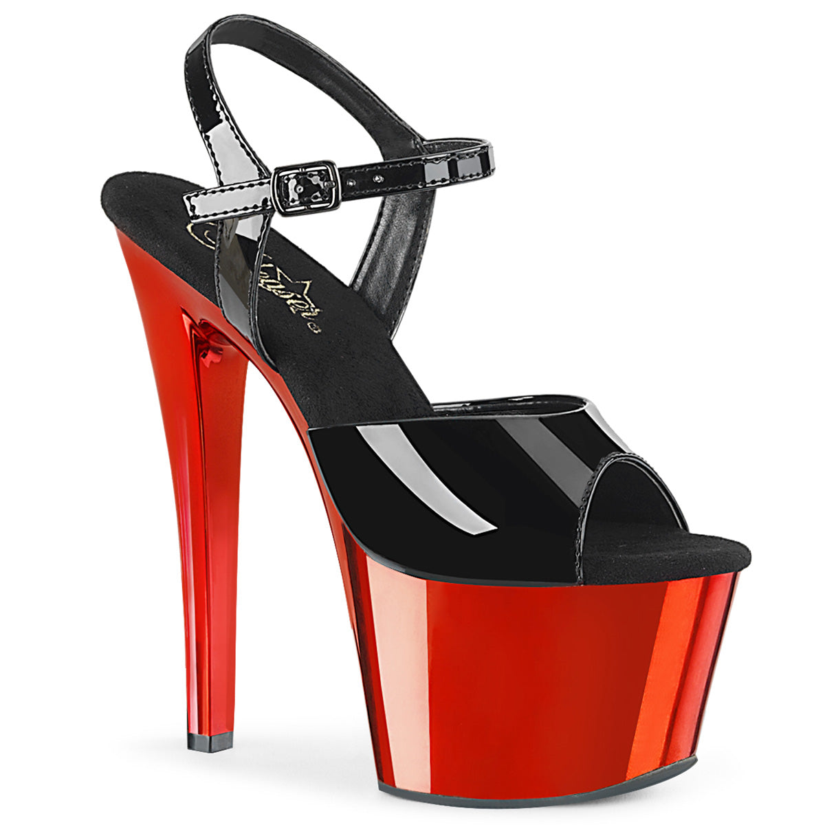 SKY-309 Black Patent/Red Chrome Platform Sandal