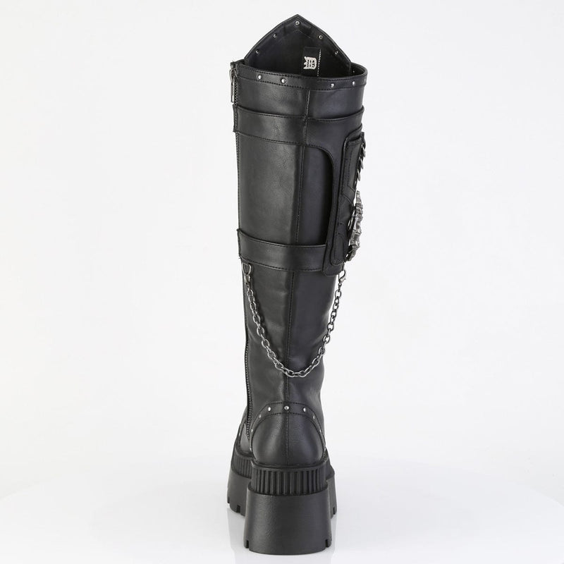 WRATH-205 Black Vegan Leather Knee High Boots Demonia US Size (Women's): 6