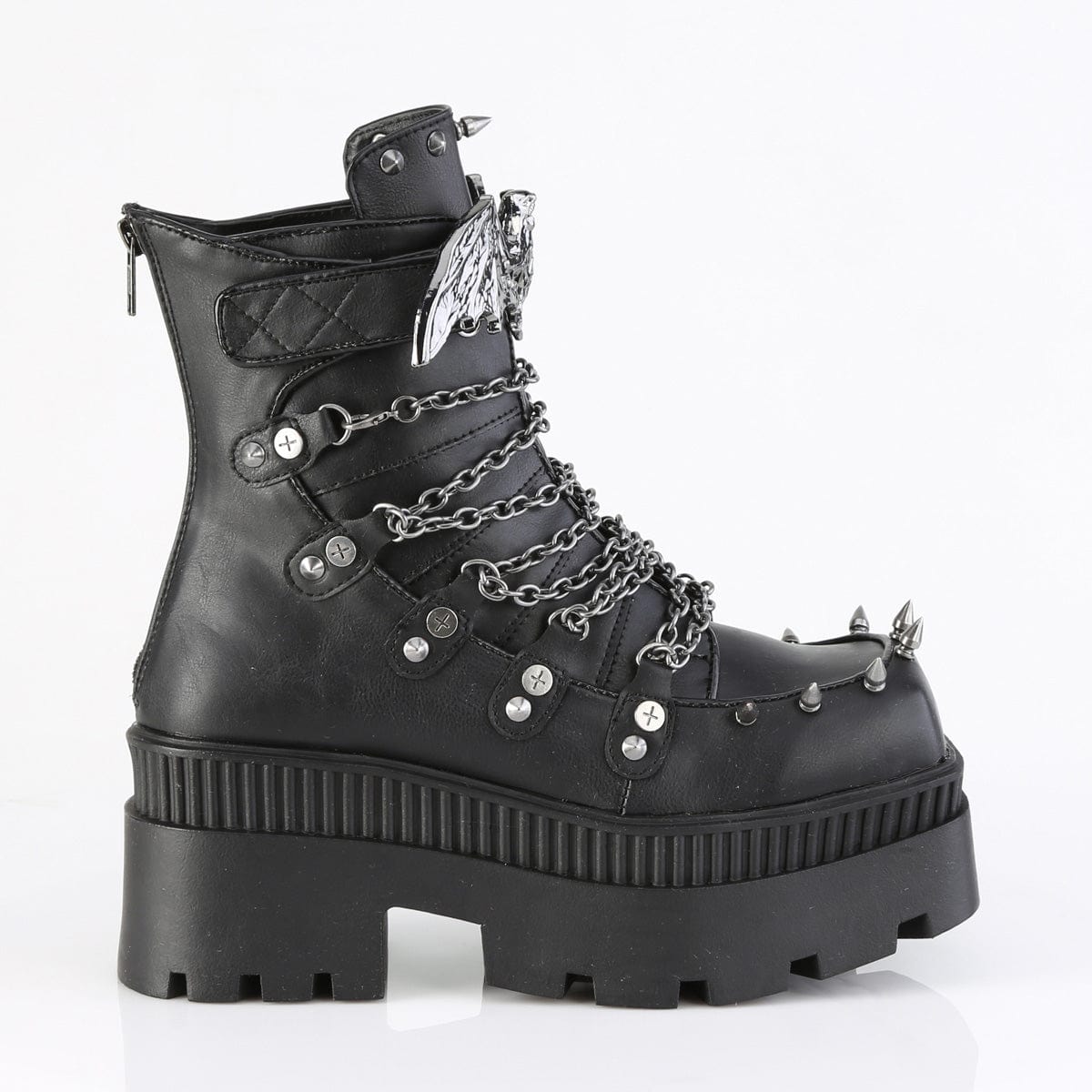 WRATH-55 Black Vegan Leather Ankle Boots Demonia US Size (Women's): 6