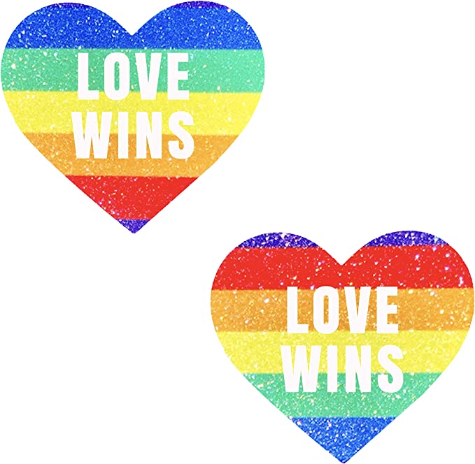 Love Wins Orlando Pride Rainbow Glitter Heart Nipple Cover Pasties