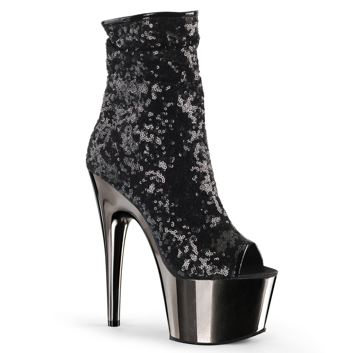 ADORE-1008SQ Black Sequins/Dark Pewter Ankle Boot Pleaser