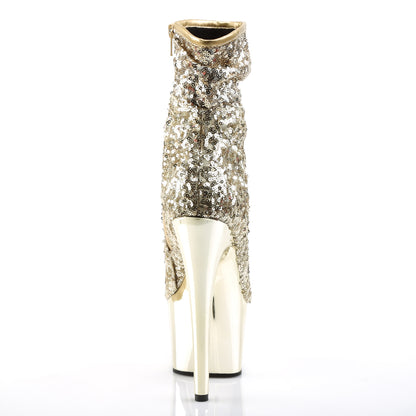 ADORE-1008SQ Gold Sequins/Gold Chrome Ankle Boot Pleaser