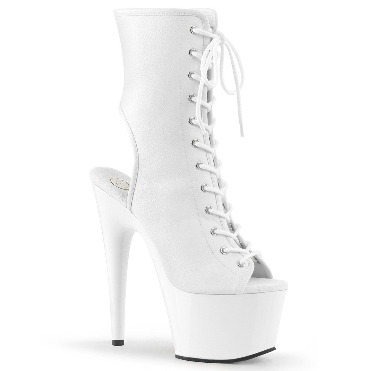 ADORE-1016 White Faux Leather/White Ankle Boot Pleaser