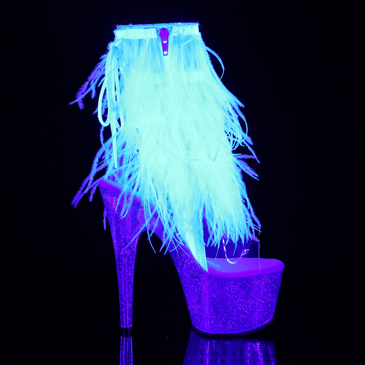 ADORE-1017MFF Clear-White Marabou Ankle Boot Pleaser