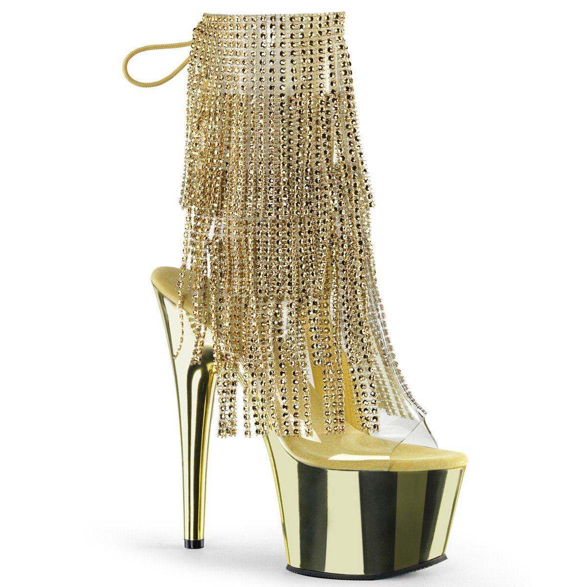 ADORE-1017RhinestoneF Clear-Gold/Gold Chrome Ankle Boot Pleaser