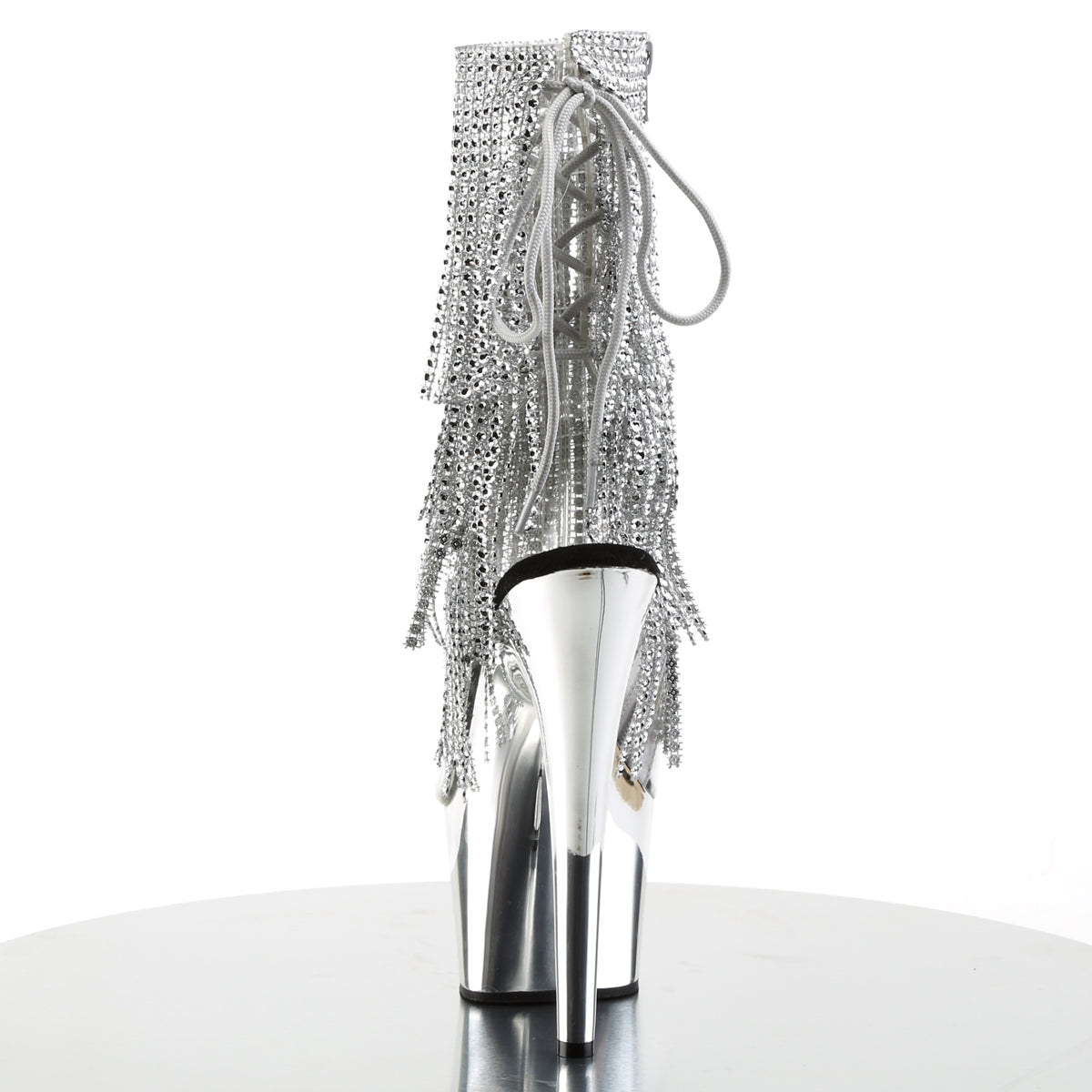 ADORE-1017RhinestoneF Clear-Silver/Silver Chrome Ankle Boot Pleaser