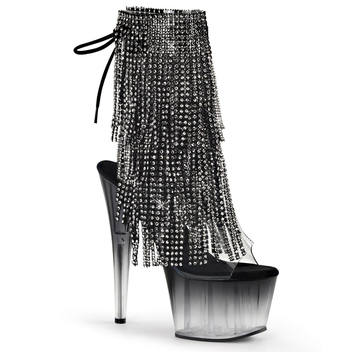 ADORE-1017RhinestoneFT Clear-Black Ankle Boot Pleaser