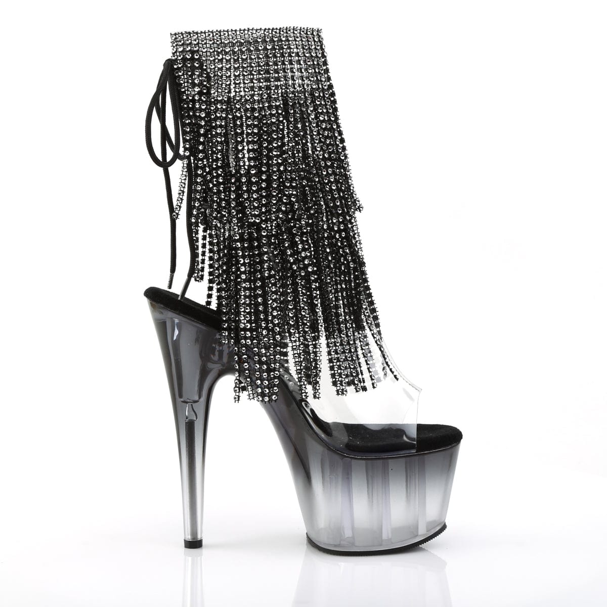 ADORE-1017RhinestoneFT Clear-Black Ankle Boot Pleaser