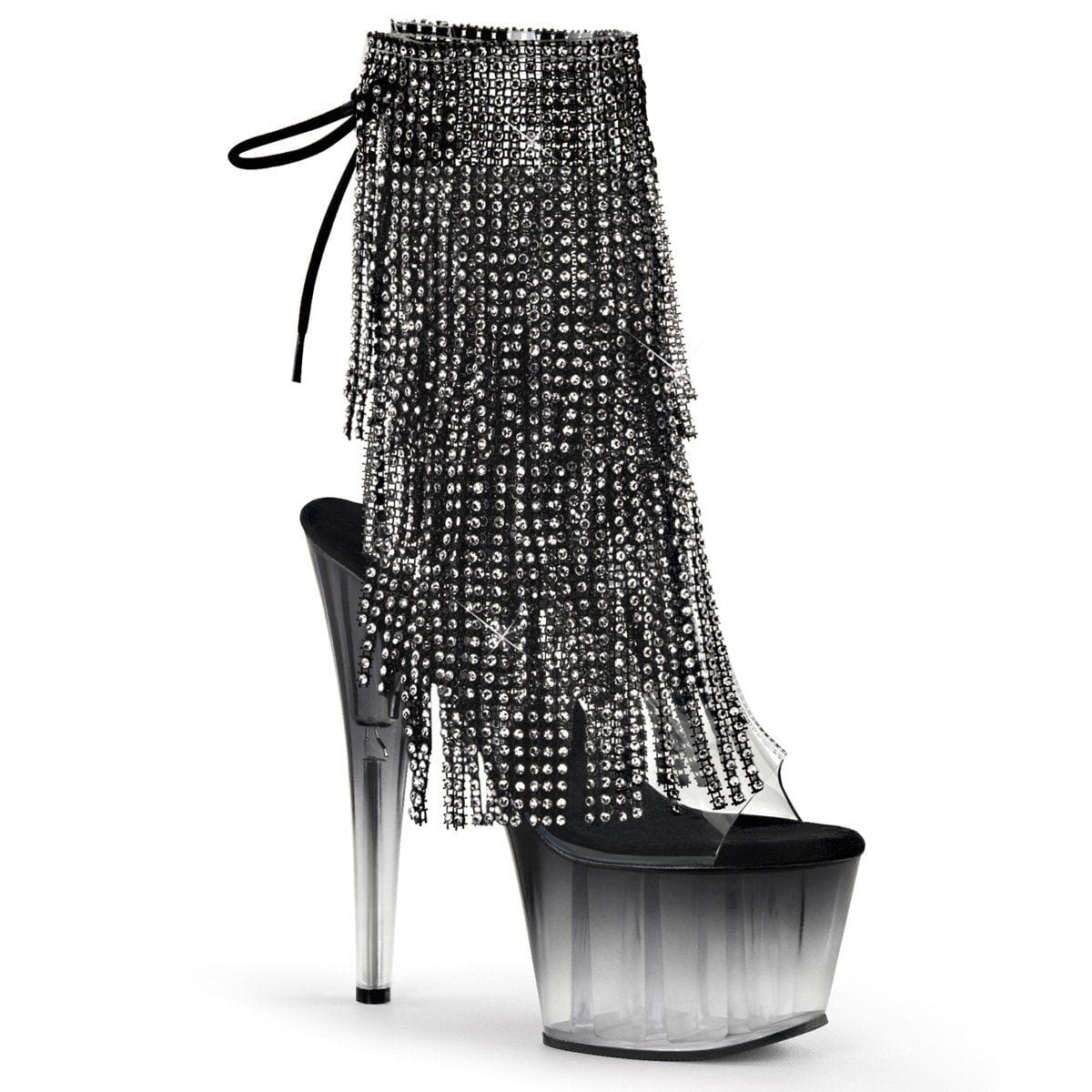 ADORE-1017RhinestoneFT Clear-Black Ankle Boot Pleaser