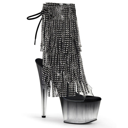 ADORE-1017RhinestoneFT Clear-Black Ankle Boot Pleaser