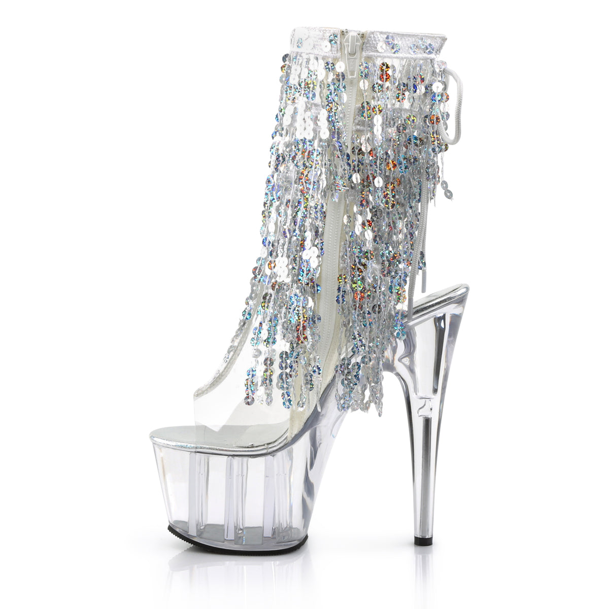 ADORE-1017SQF Clear-Sliver Holo/Clear Ankle Boot Pleaser