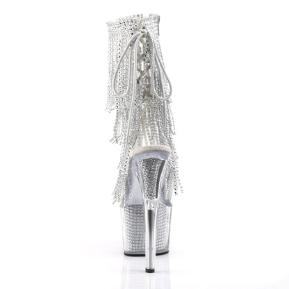 ADORE-1017SRS Clear-Silver Rhinestone/Silver SRS Ankle Boot Pleaser