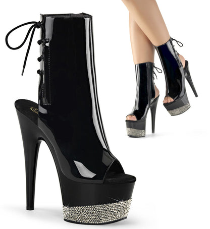 ADORE-1018-3 Black-Pewter Rhinestone Ankle Boot Pleaser
