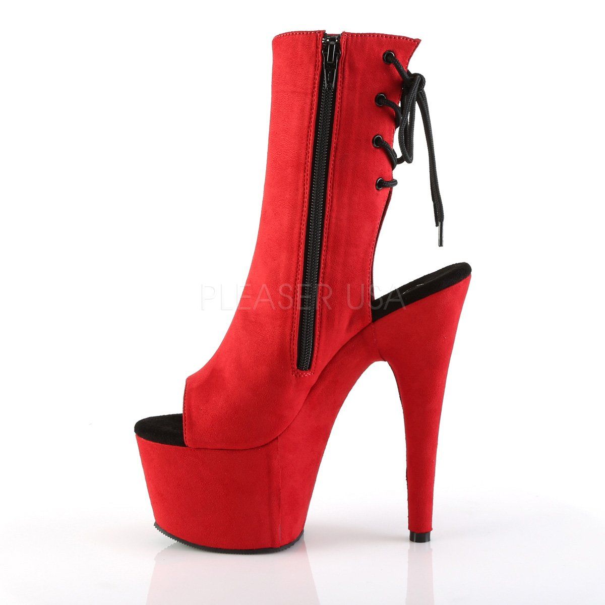 ADORE-1018FS Red Faux Suede/Red Faux Suede Ankle Boot Pleaser