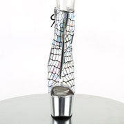 ADORE-1018HG Silver Hologram Ostrich Pu/Silver Chrome Ankle Boot Pleaser US Size (Women's): 5