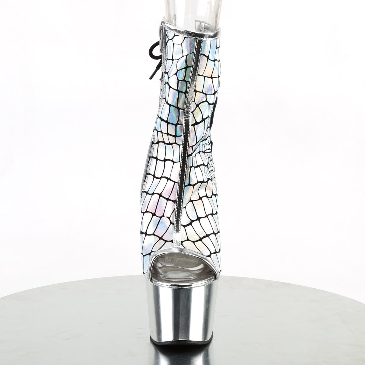ADORE-1018HG Silver Hologram Ostrich Pu/Silver Chrome Ankle Boot Pleaser US Size (Women's): 5